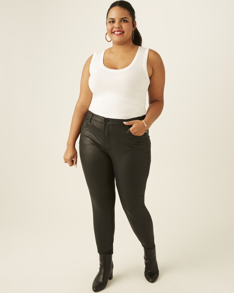 Plus size model with pear body shape wearing Debbie Coated Ankle Skinny Jeans by Kut From The Kloth | Dia&Co | dia_product_style_image_id:173422